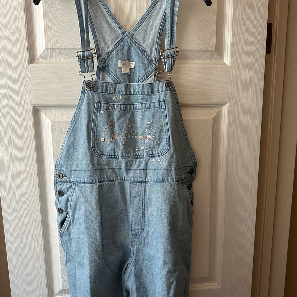 If you love CATS- these custom embroidered Jean shorts overalls are for you!